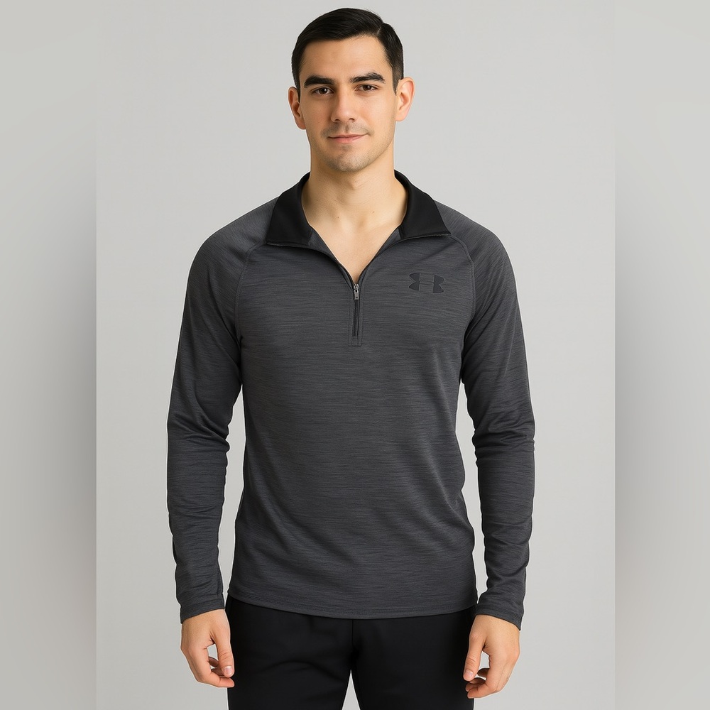 Under Armour Sweatshirt Men Small Gray Sweater Loose Fit Cold Gear Quarter Zip 4